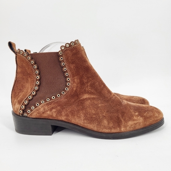 Kanna Genuine Suede Leather Chelsea Ankle Booties Side Zip Tan Brown Size 40 9 - Picture 1 of 10